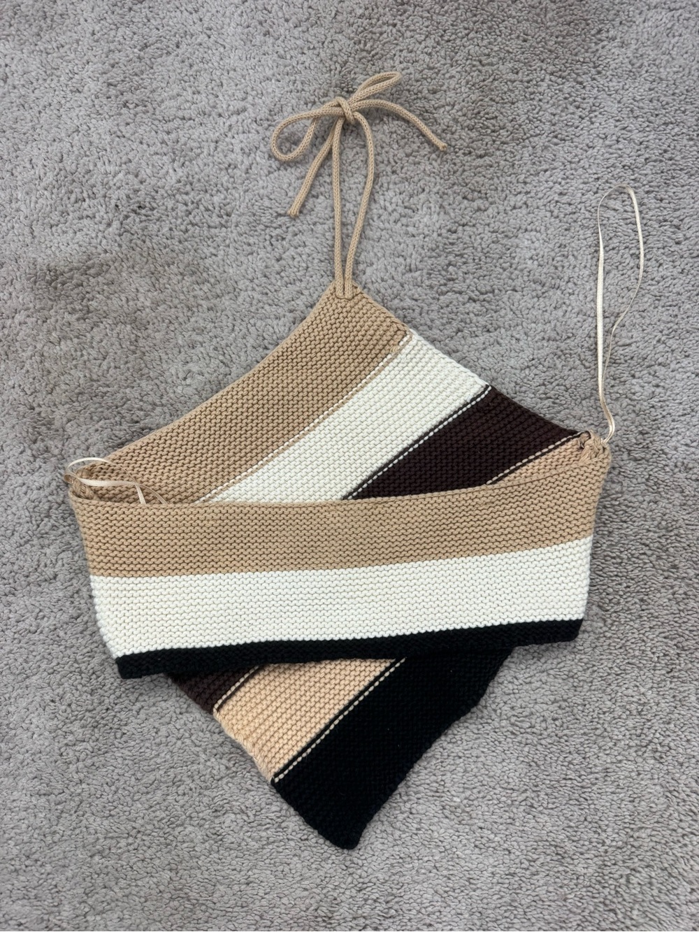 Le Lis Striped Crochet Halter Top in Beige, Cream, Brown & Black - Picture 2 of 3